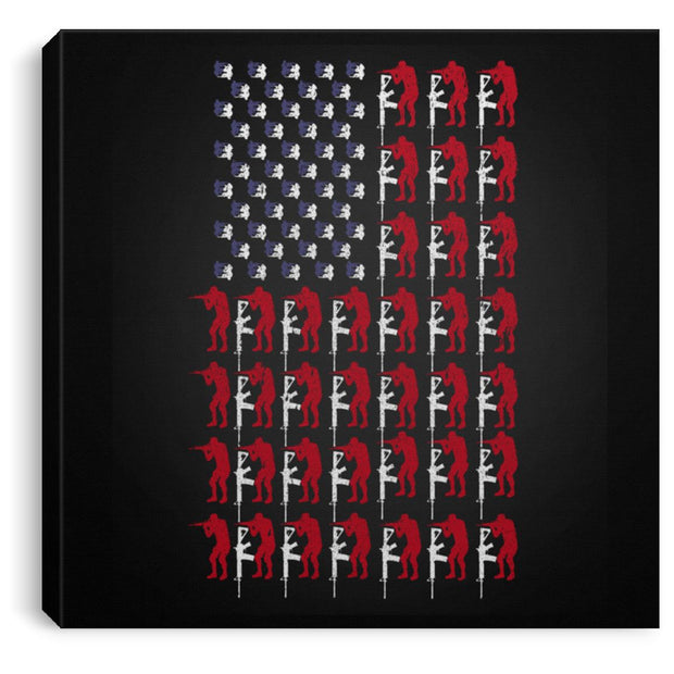 Armed American Flag Canvas Housewares CustomCat Black 8" x 8" 